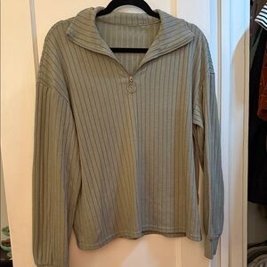 Ribbed Quarter-Zip Sweater in Light Green